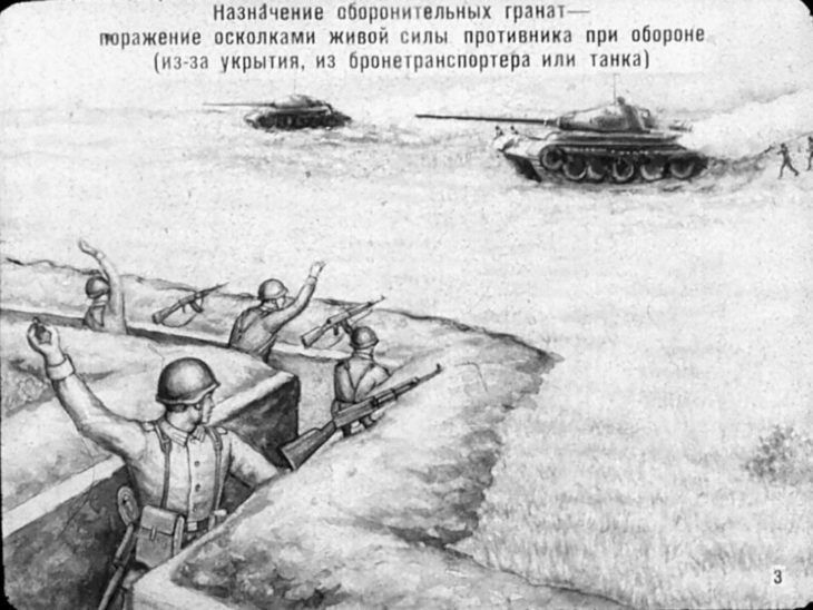 Ручные гранаты и приемы их метания. Советский диафильм 1973 года